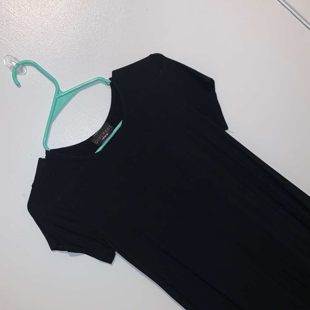 Short Sleeves Black Dress Plain